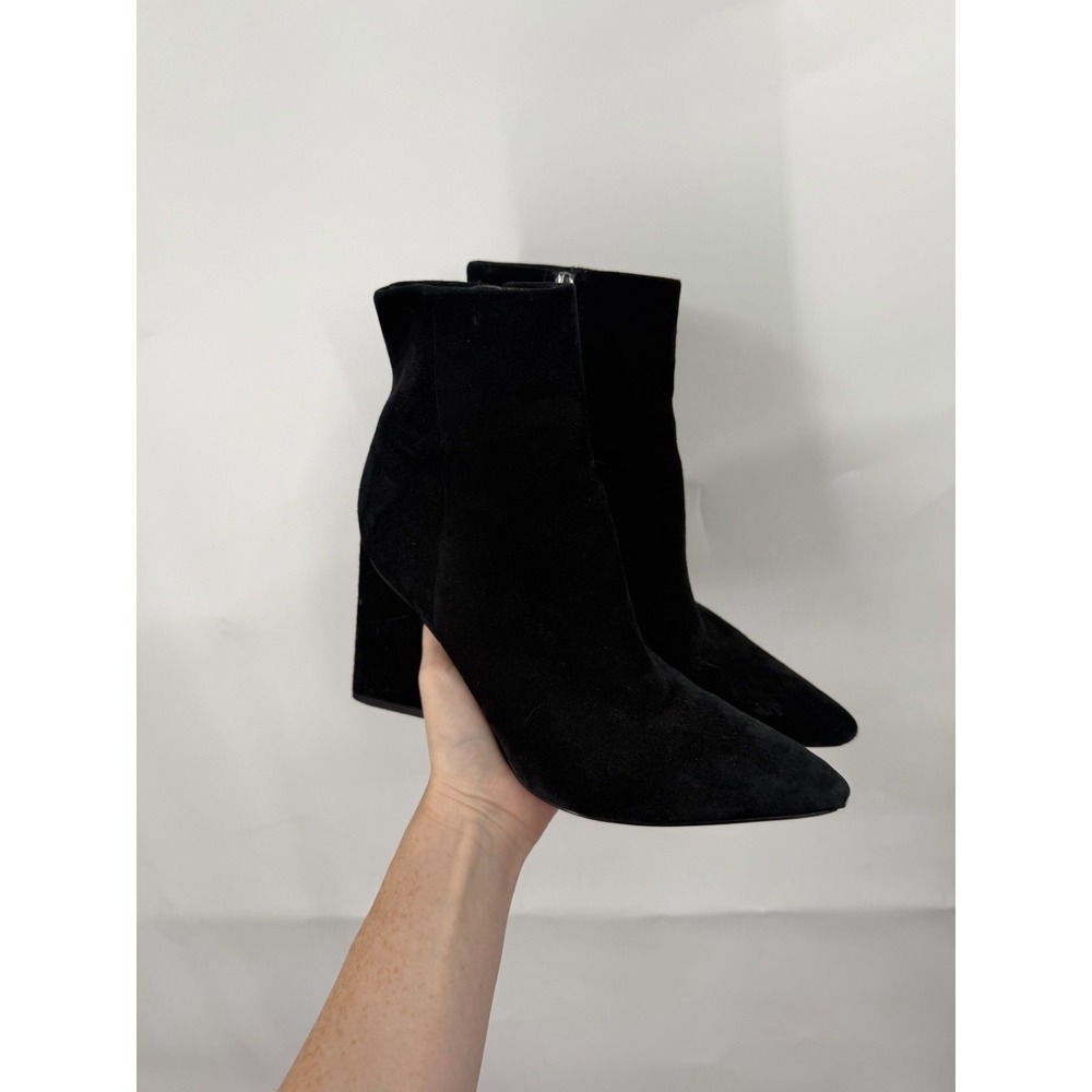Marc Fisher LTD Ankle Boots Women 7 Black Suede Pointed Toe Block Heel Booties